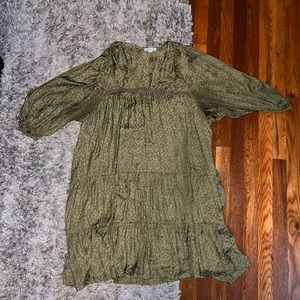 Olive Green Silky Cheetah Print Dress